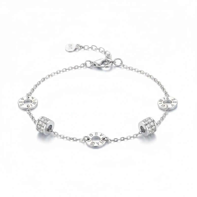 925 sterling silver chain bracelet with Roman numeral disc charms and clasp