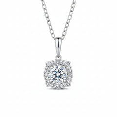 925 sterling silver necklace with square-shaped moissanite halo pendant and link chain