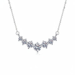 925 sterling silver moissanite necklace with round center stone and side sparkle stones