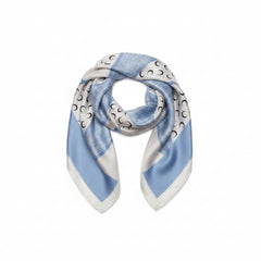 Light blue and white printed silk square scarf with crescent moon pattern