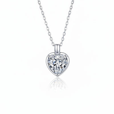 Heart-shaped moissanite pendant necklace in sterling silver with single stone