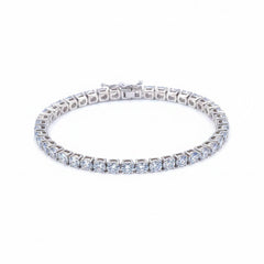 Silver moissanite tennis bracelet, continuous row of square-cut stones