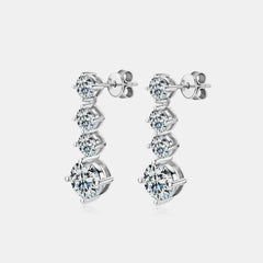 925 sterling silver drop stud earrings with four round moissanite stones, side view