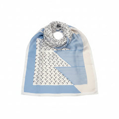 Printed silk square scarf in light blue and cream with crescent moon motif