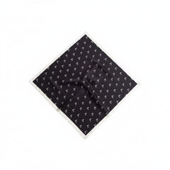 Lightweight silk scarf, dark print with off-white edge border and tiny motifs