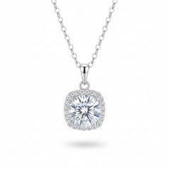 925 sterling silver moissanite pendant necklace with cushion halo and round center stone