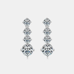 925 sterling silver drop stud earrings featuring four round moissanite stones, close-up