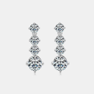 925 sterling silver drop stud earrings featuring four round moissanite stones, close-up