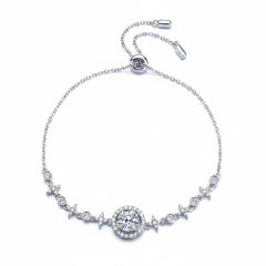 Sterling silver bracelet with round center stone and toggle clasp at top